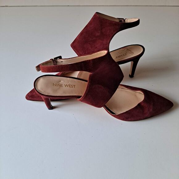 Nine West Salinda Suede Pointed Toe Ankle Strap Dress Pump Heels Red Womens 8.5 - Picture 9 of 12